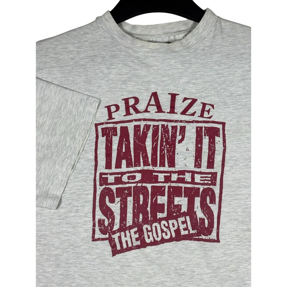 Vintage Hanes Beefy-T Praize Takin It To The Streets Gospel Gray T-Shirt Large‎